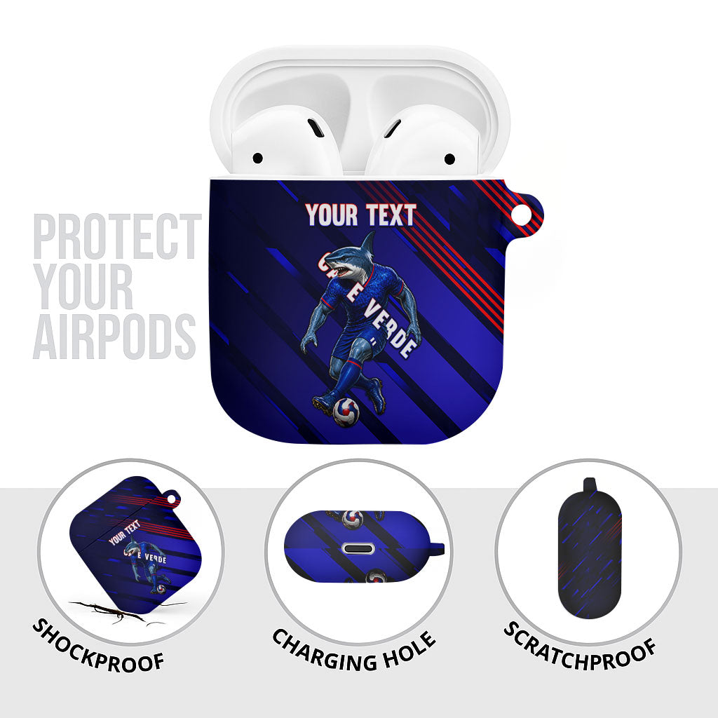 Personalized Cape Verde Soccer AirPods Case Shark Mascot Football Player Striped Pattern