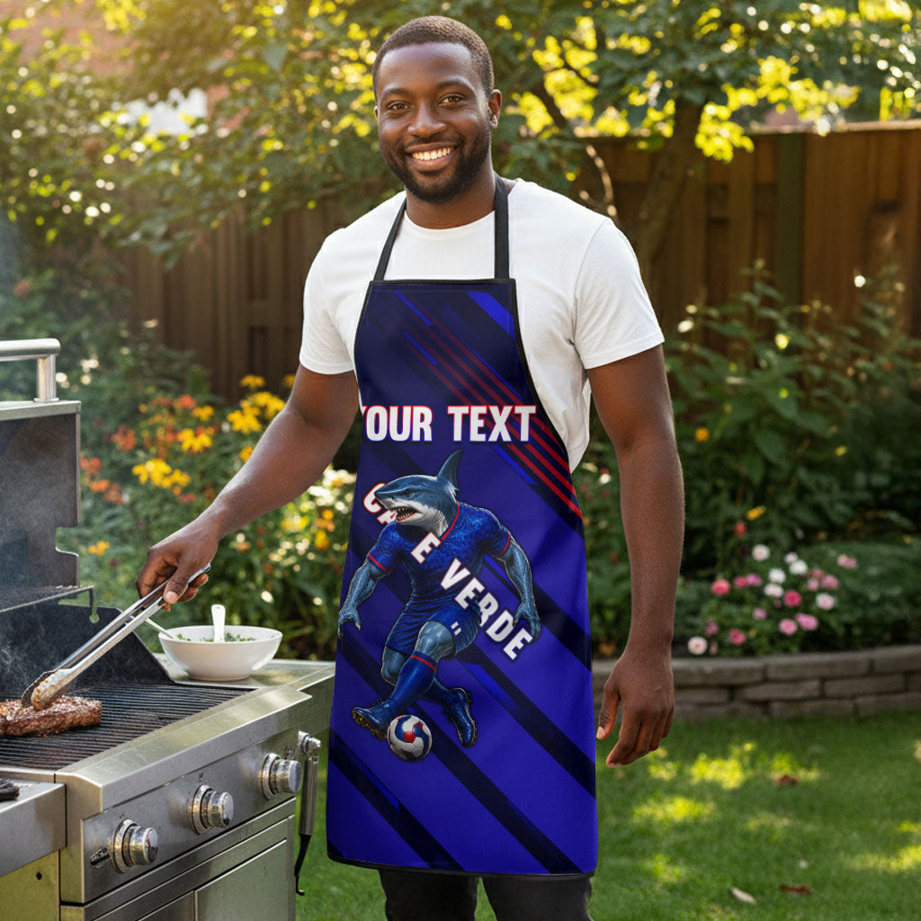 Personalized Cape Verde Soccer Apron Shark Mascot Football Player Striped Pattern