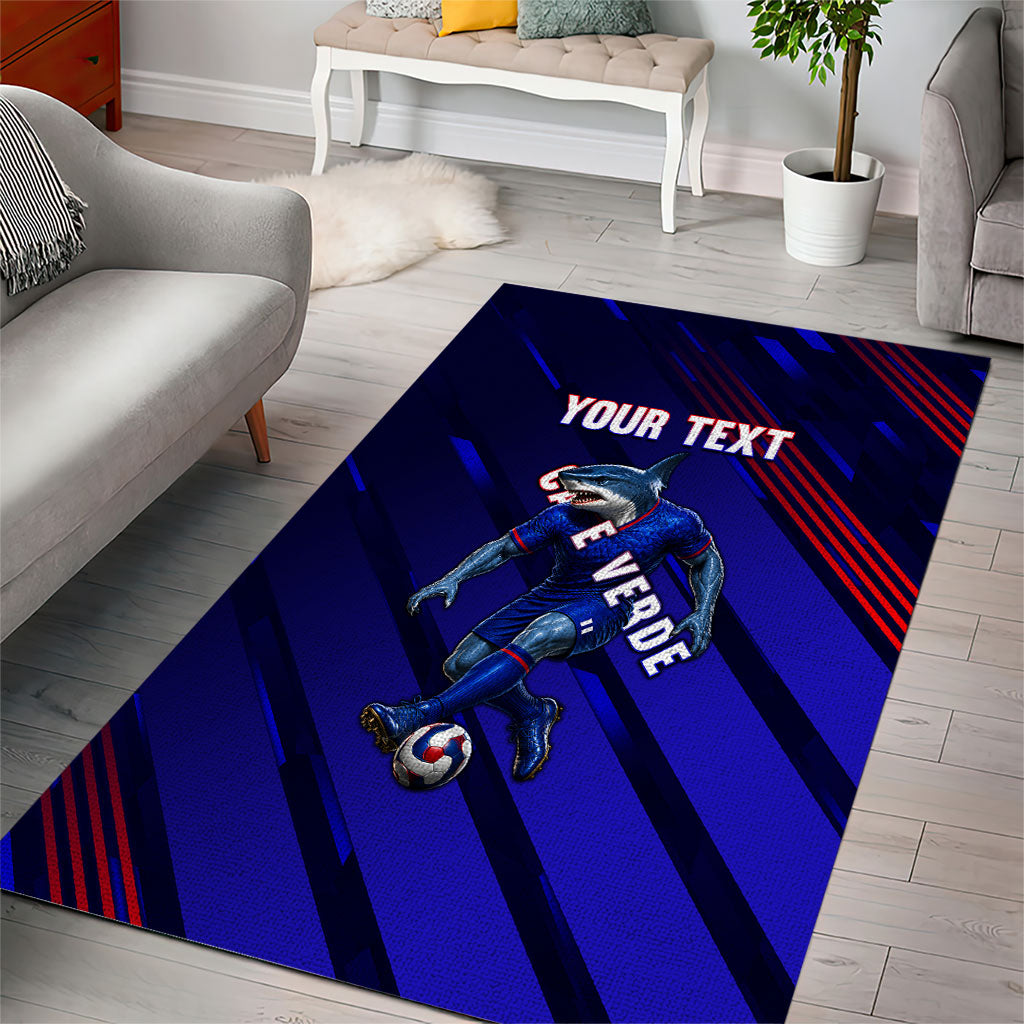 Personalized Cape Verde Soccer Area Rug Shark Mascot Football Player Striped Pattern