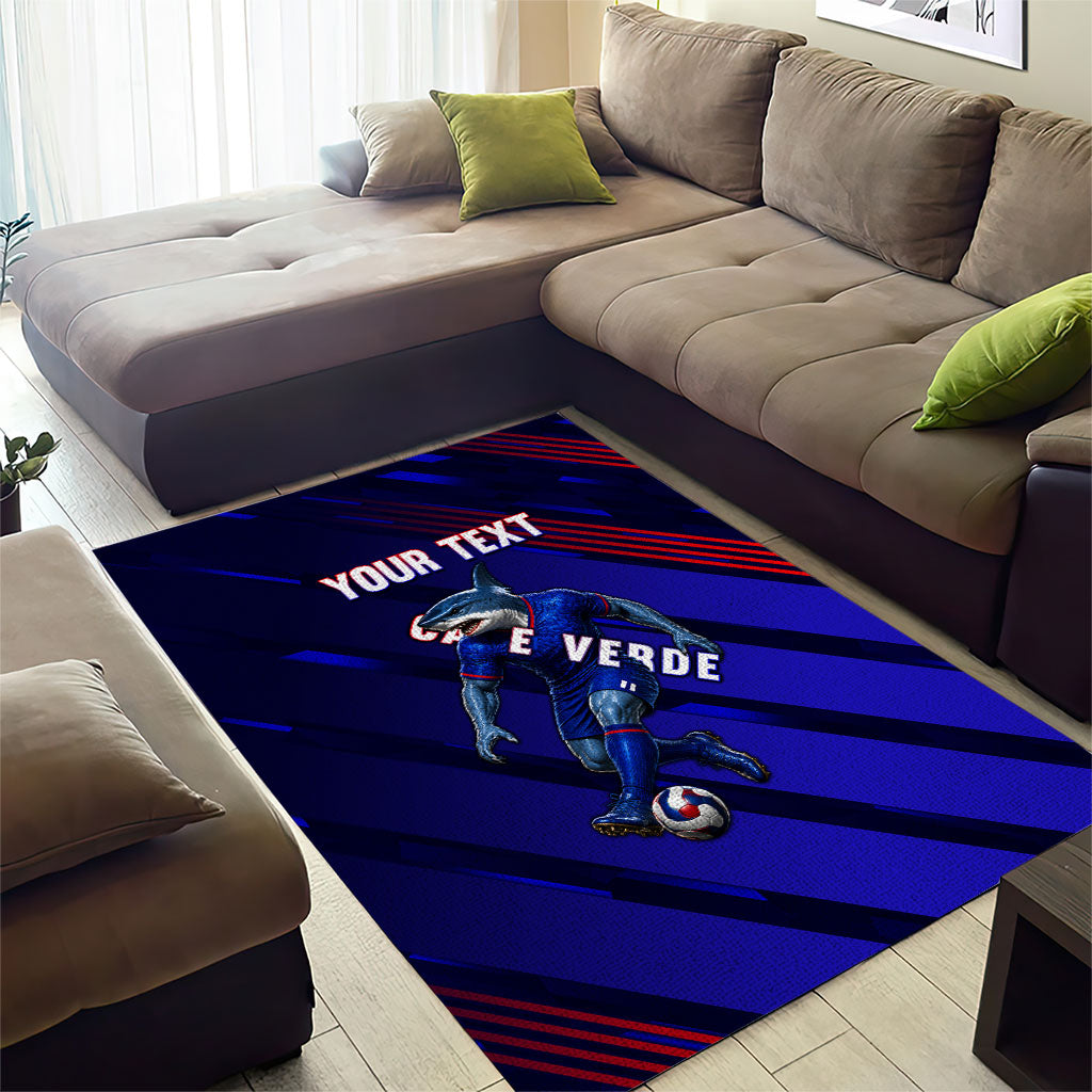Personalized Cape Verde Soccer Area Rug Shark Mascot Football Player Striped Pattern