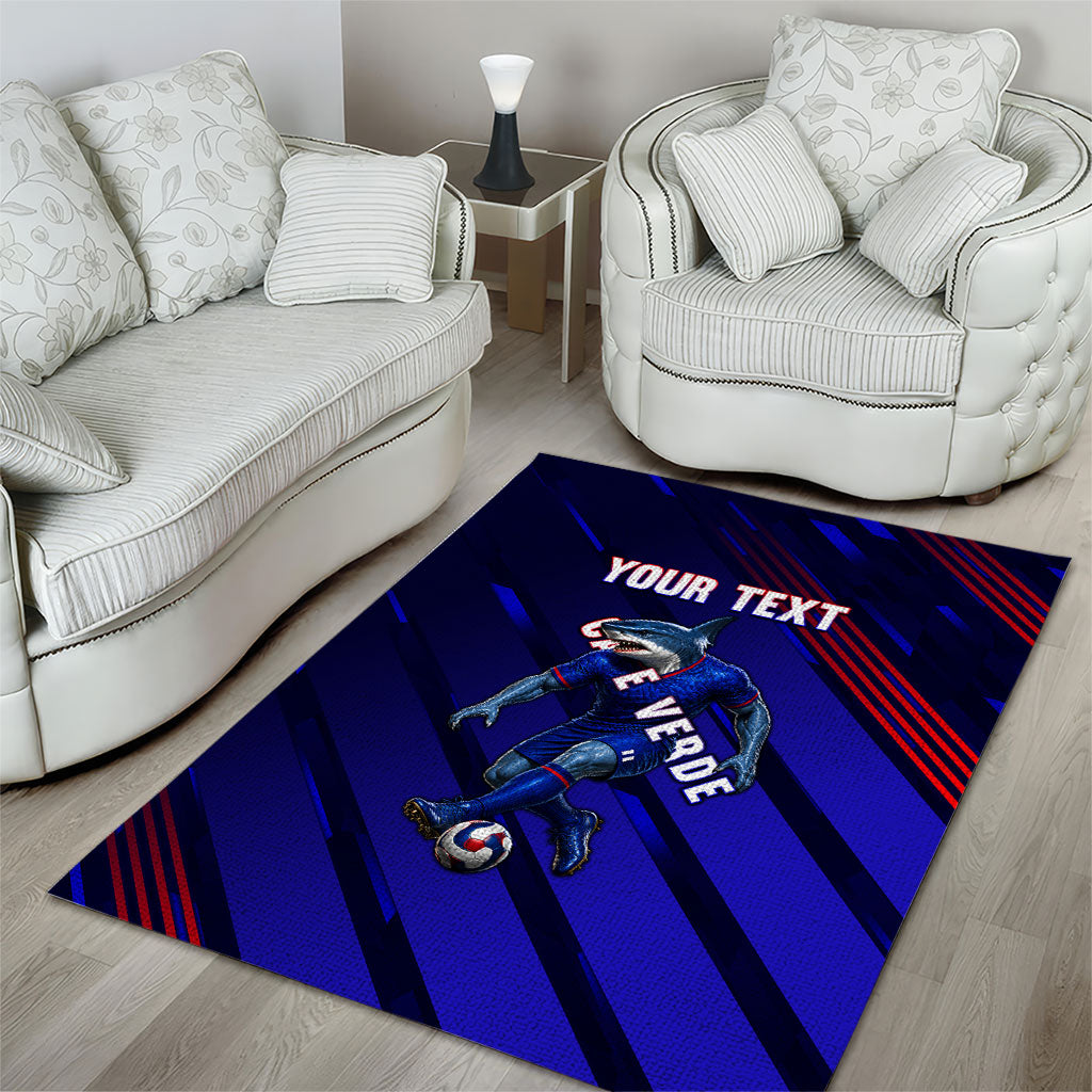Personalized Cape Verde Soccer Area Rug Shark Mascot Football Player Striped Pattern