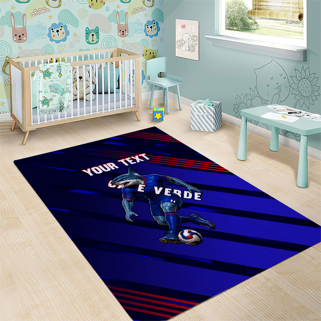 Personalized Cape Verde Soccer Area Rug Shark Mascot Football Player Striped Pattern