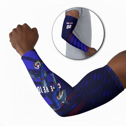 Personalized Cape Verde Soccer Arm Sleeves Shark Mascot Football Player Striped Pattern