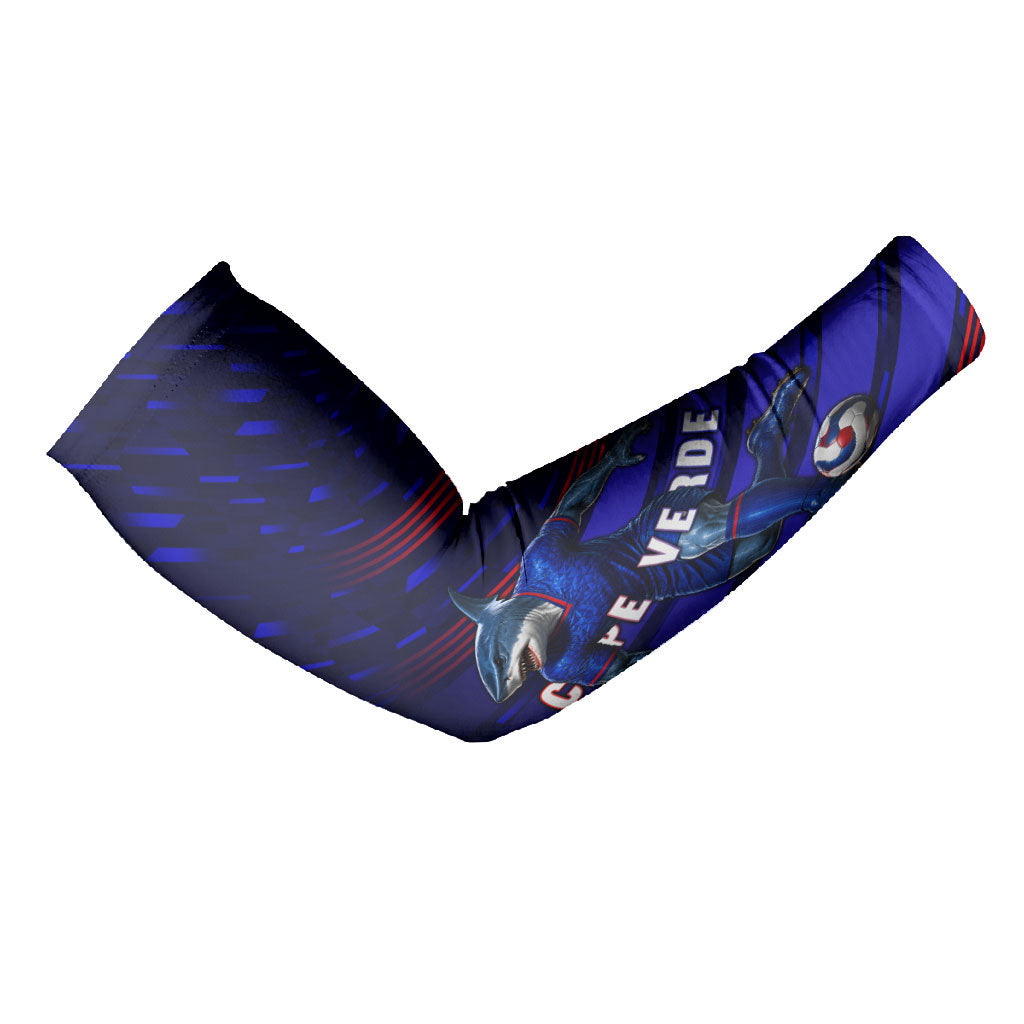 Personalized Cape Verde Soccer Arm Sleeves Shark Mascot Football Player Striped Pattern