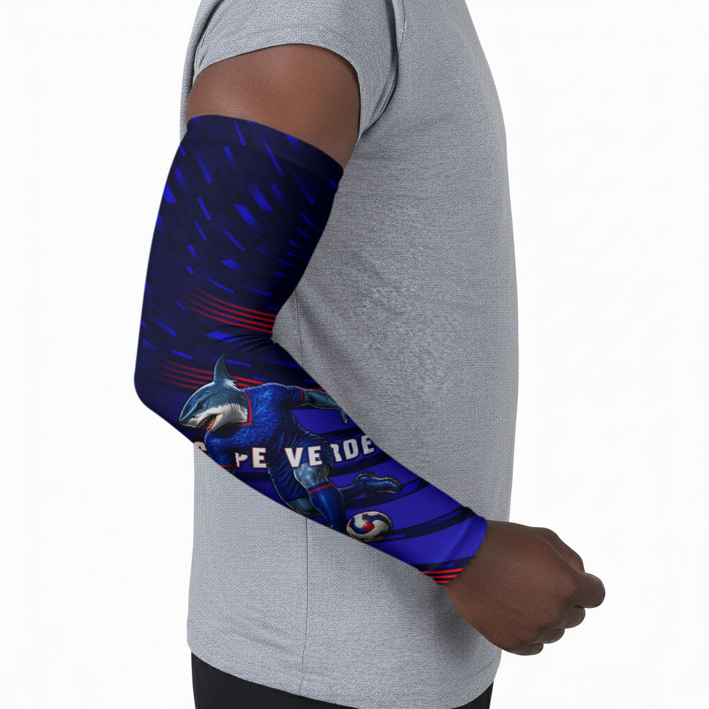 Personalized Cape Verde Soccer Arm Sleeves Shark Mascot Football Player Striped Pattern