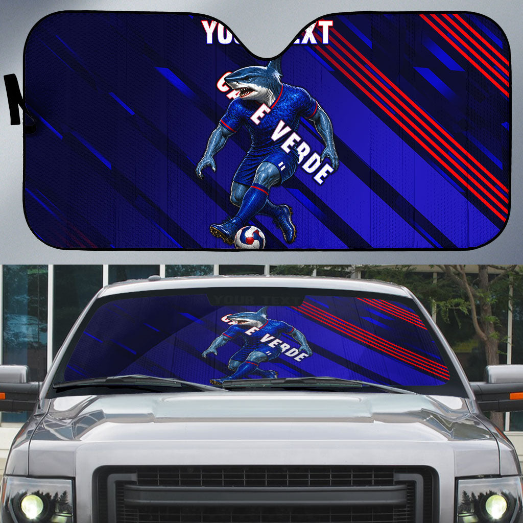 Personalized Cape Verde Soccer Auto Sun Shade Shark Mascot Football Player Striped Pattern