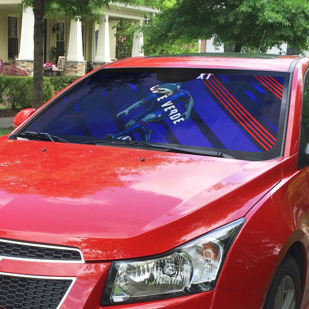 Personalized Cape Verde Soccer Auto Sun Shade Shark Mascot Football Player Striped Pattern