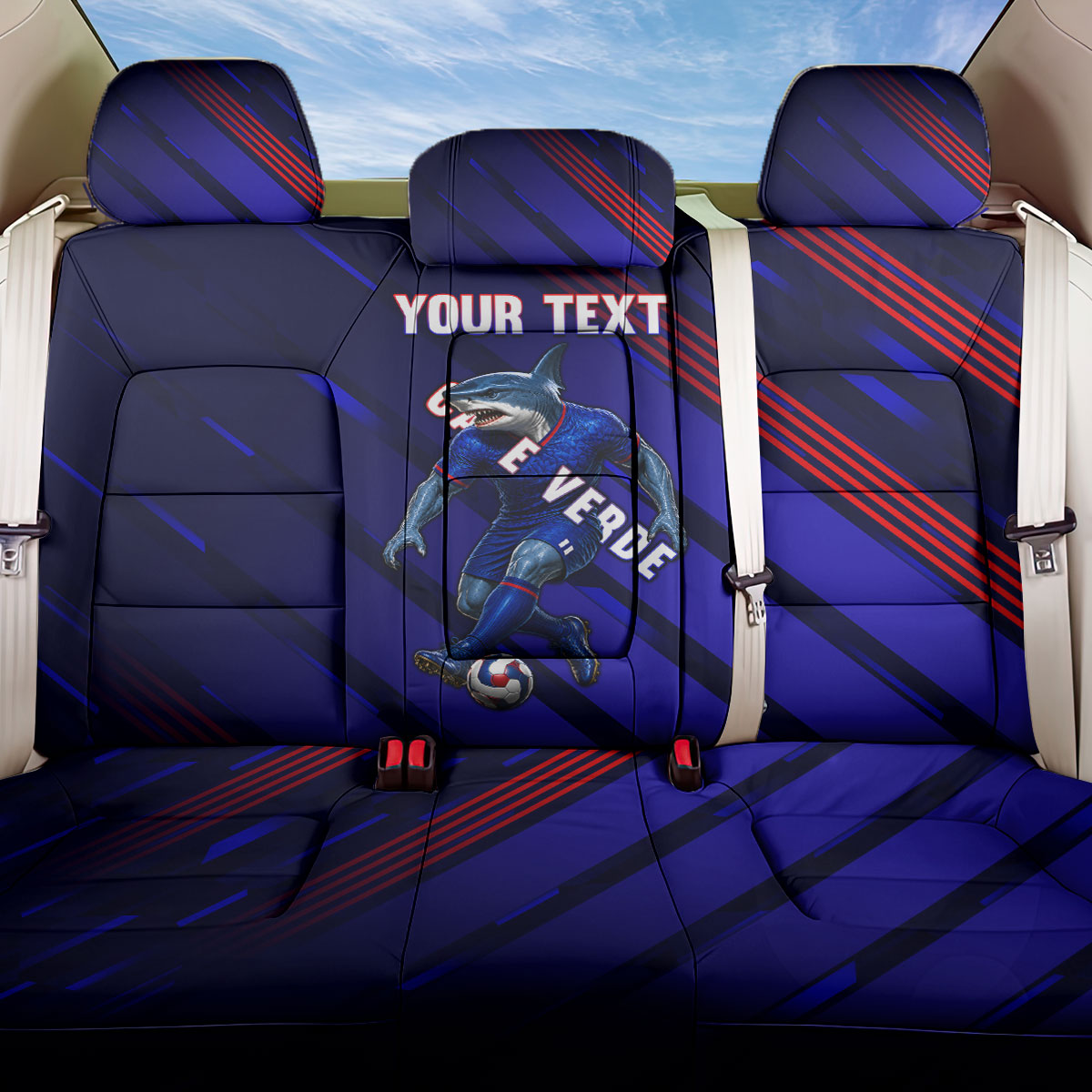 Personalized Cape Verde Soccer Back Car Seat Cover Shark Mascot Football Player Striped Pattern