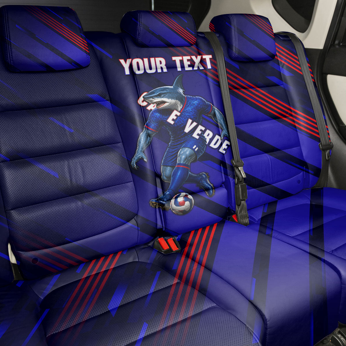 Personalized Cape Verde Soccer Back Car Seat Cover Shark Mascot Football Player Striped Pattern
