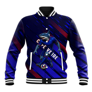 Personalized Cape Verde Soccer Baseball Jacket Shark Mascot Football Player Striped Pattern