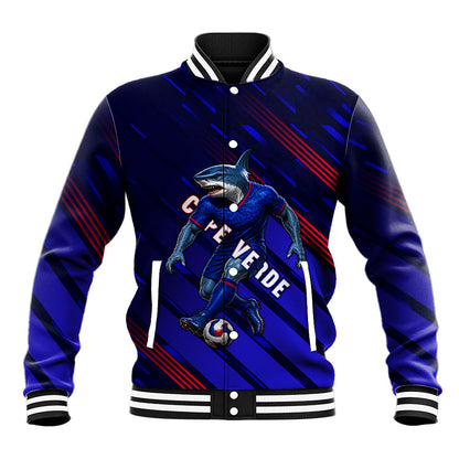 Personalized Cape Verde Soccer Baseball Jacket Shark Mascot Football Player Striped Pattern