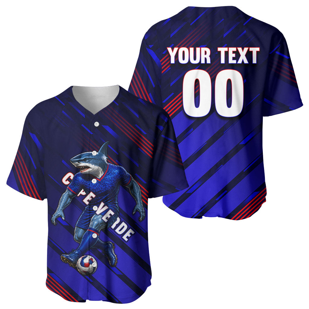 Personalized Cape Verde Soccer Baseball Jersey Shark Mascot Football Player Striped Pattern