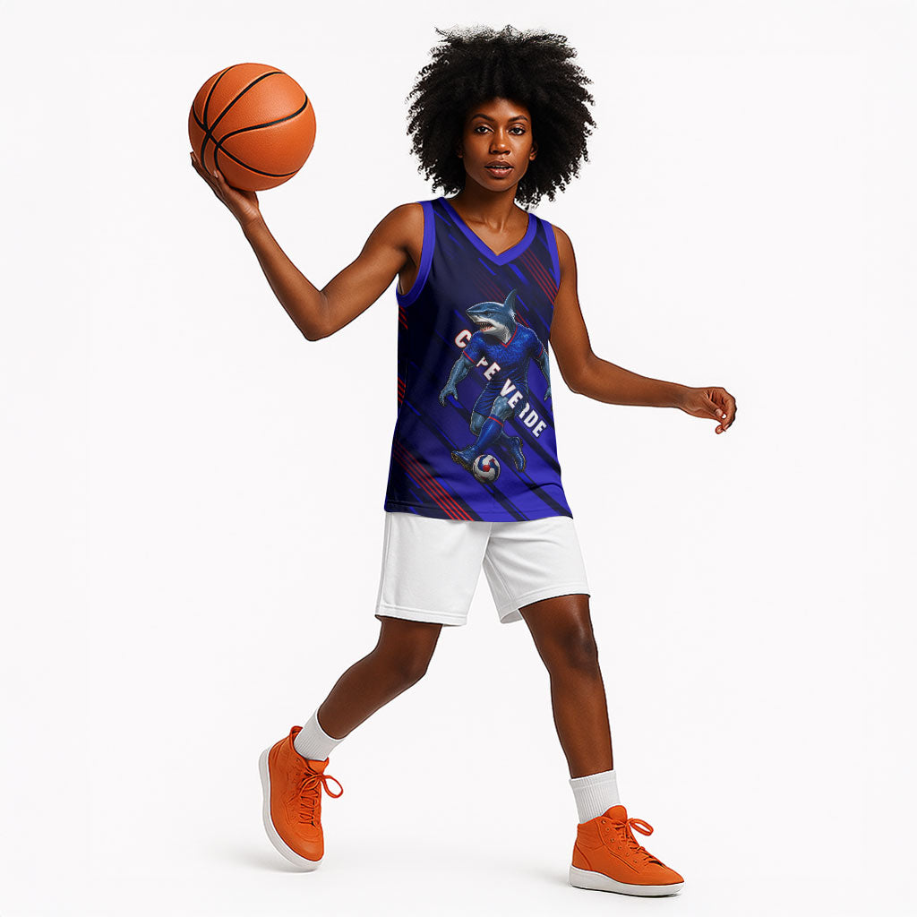 Personalized Cape Verde Soccer Basketball Jersey Shark Mascot Football Player Striped Pattern
