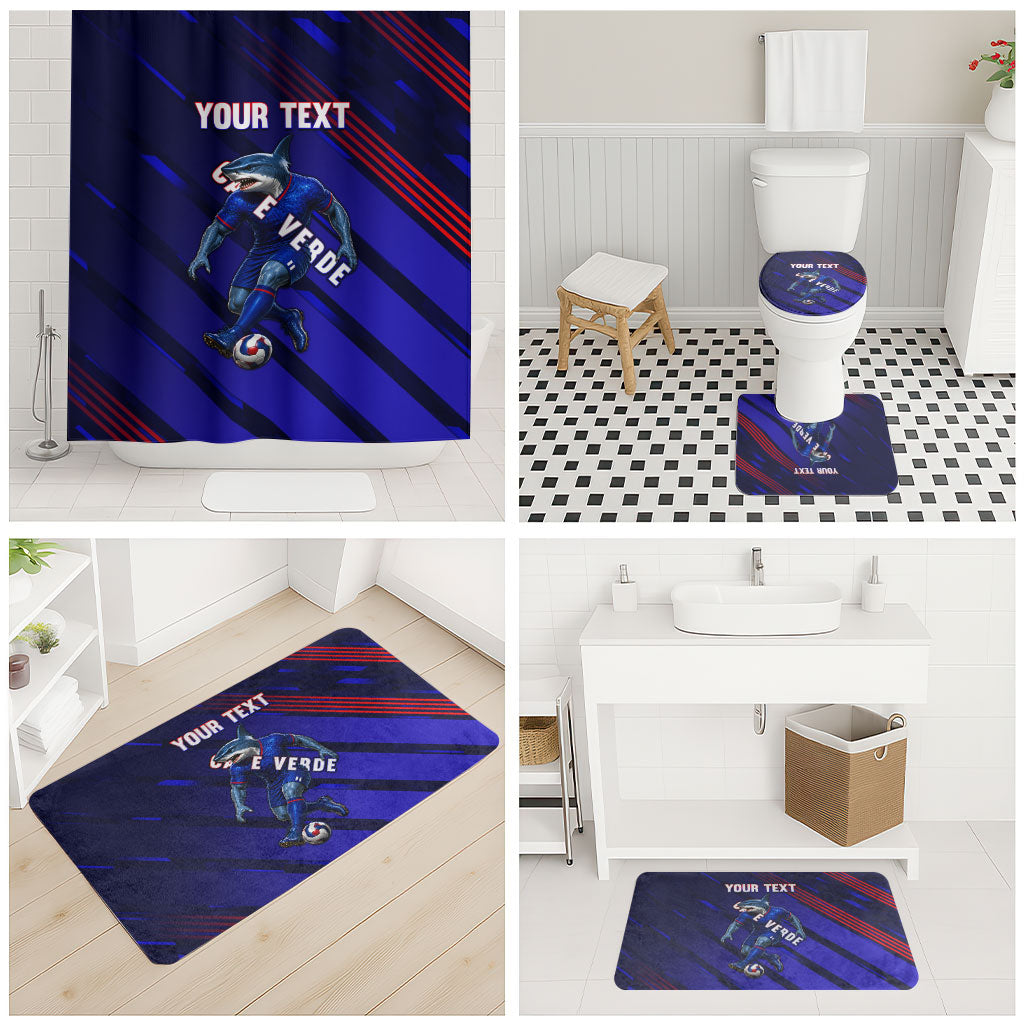 Personalized Cape Verde Soccer Bathroom Set Shark Mascot Football Player Striped Pattern