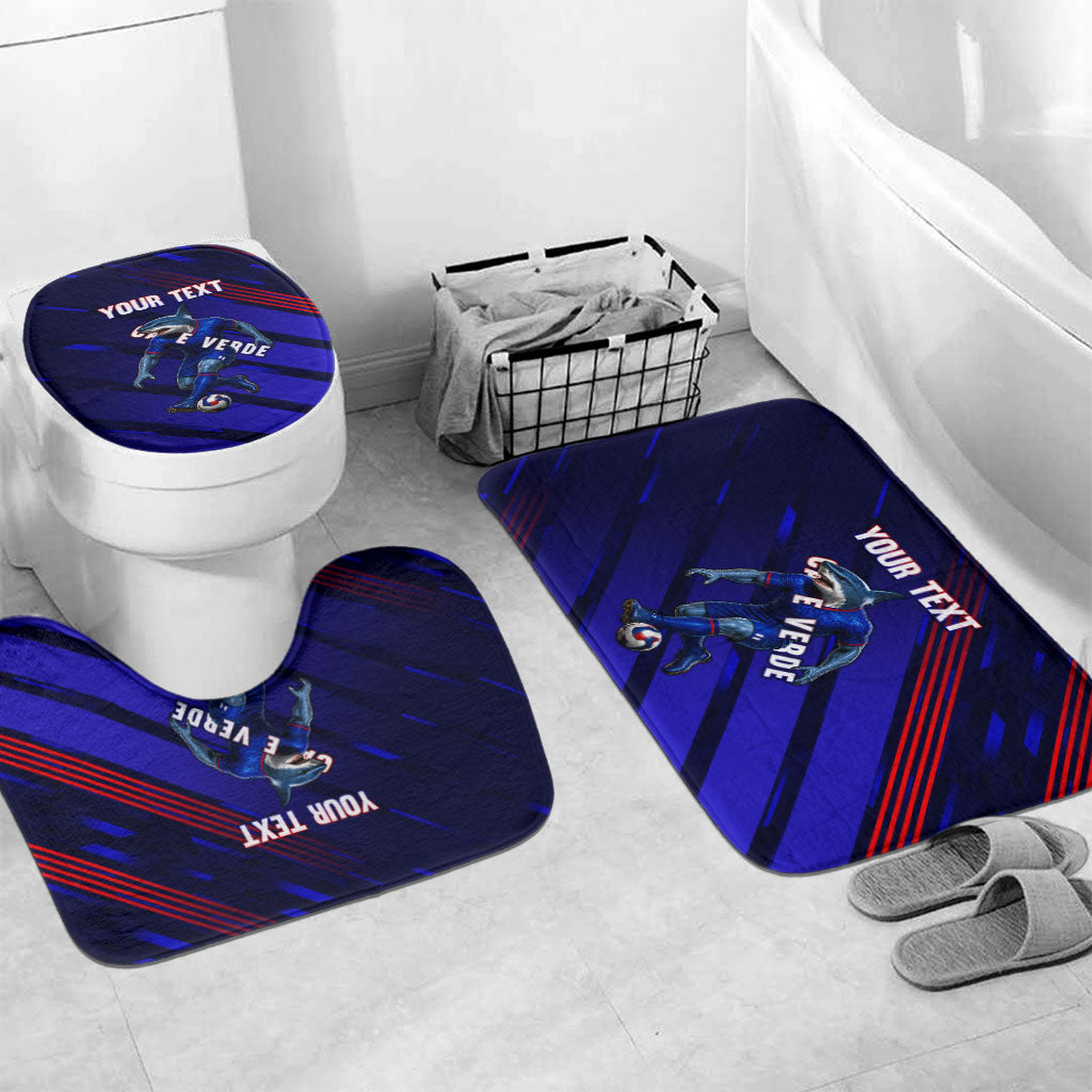 Personalized Cape Verde Soccer Bathroom Set Shark Mascot Football Player Striped Pattern