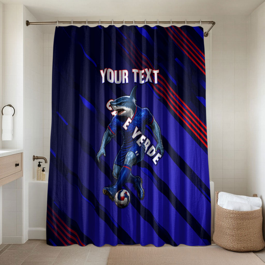 Personalized Cape Verde Soccer Bathroom Set Shark Mascot Football Player Striped Pattern