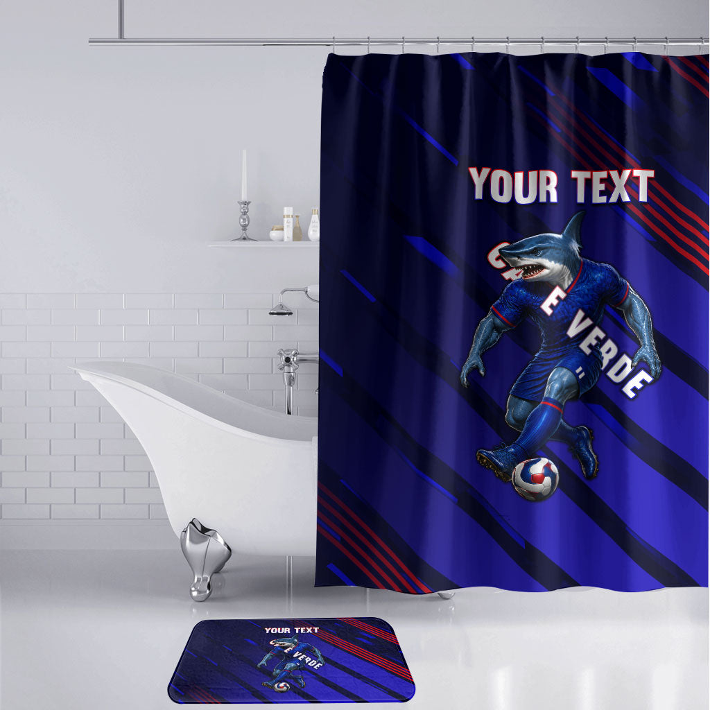Personalized Cape Verde Soccer Bathroom Set Shark Mascot Football Player Striped Pattern