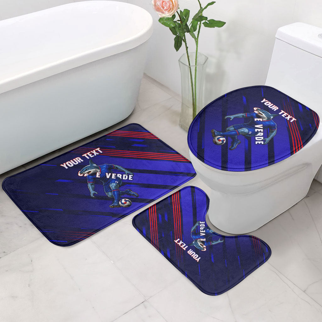 Personalized Cape Verde Soccer Bathroom Set Shark Mascot Football Player Striped Pattern