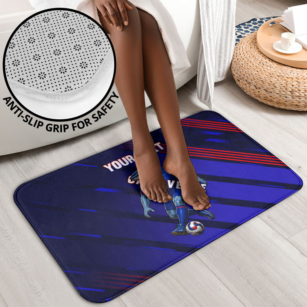 Personalized Cape Verde Soccer Bathroom Set Shark Mascot Football Player Striped Pattern