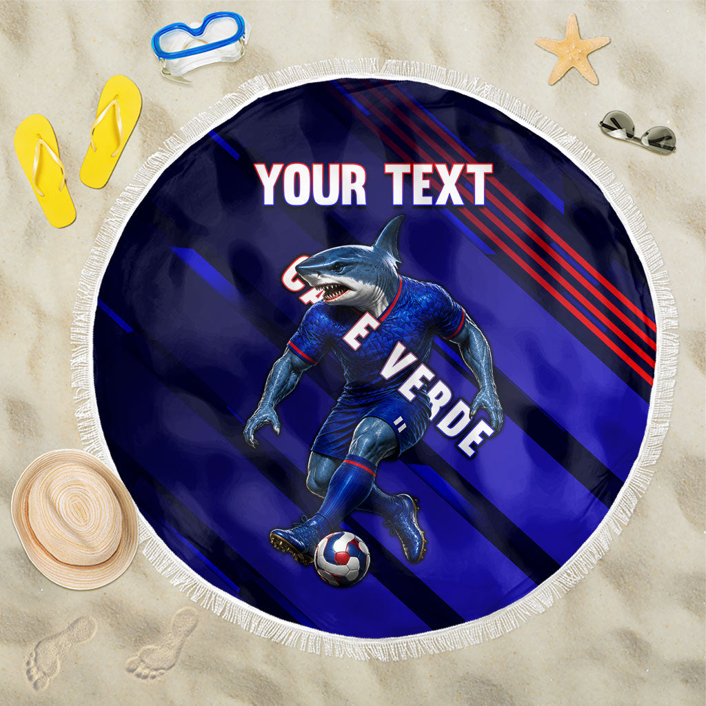 Personalized Cape Verde Soccer Beach Blanket Shark Mascot Football Player Striped Pattern