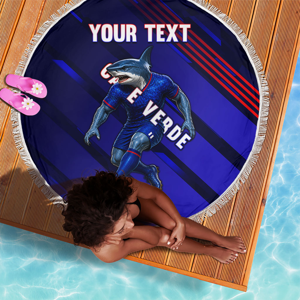 Personalized Cape Verde Soccer Beach Blanket Shark Mascot Football Player Striped Pattern