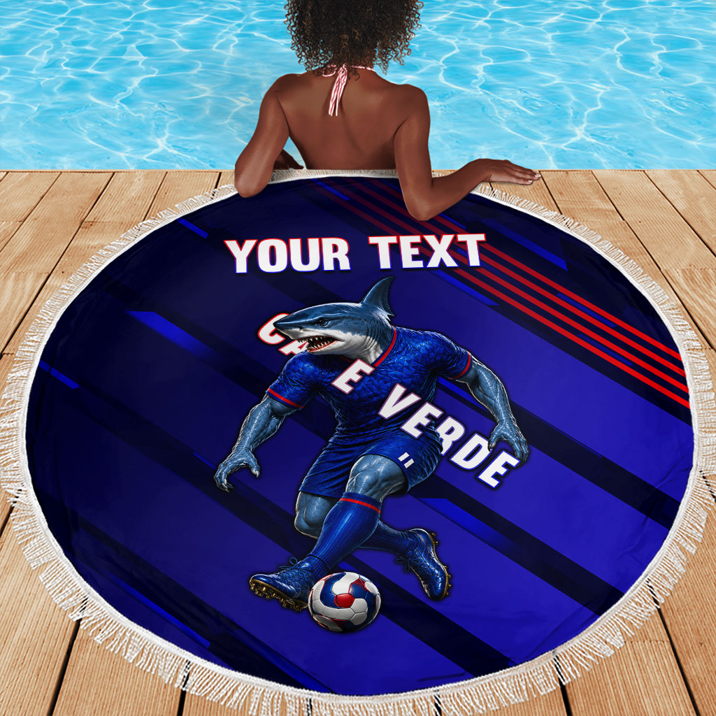 Personalized Cape Verde Soccer Beach Blanket Shark Mascot Football Player Striped Pattern