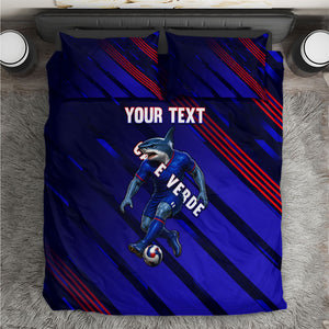 Personalized Cape Verde Soccer Bedding Set Shark Mascot Football Player Striped Pattern