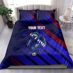 Personalized Cape Verde Soccer Bedding Set Shark Mascot Football Player Striped Pattern