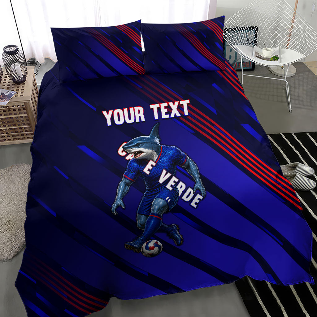 Personalized Cape Verde Soccer Bedding Set Shark Mascot Football Player Striped Pattern