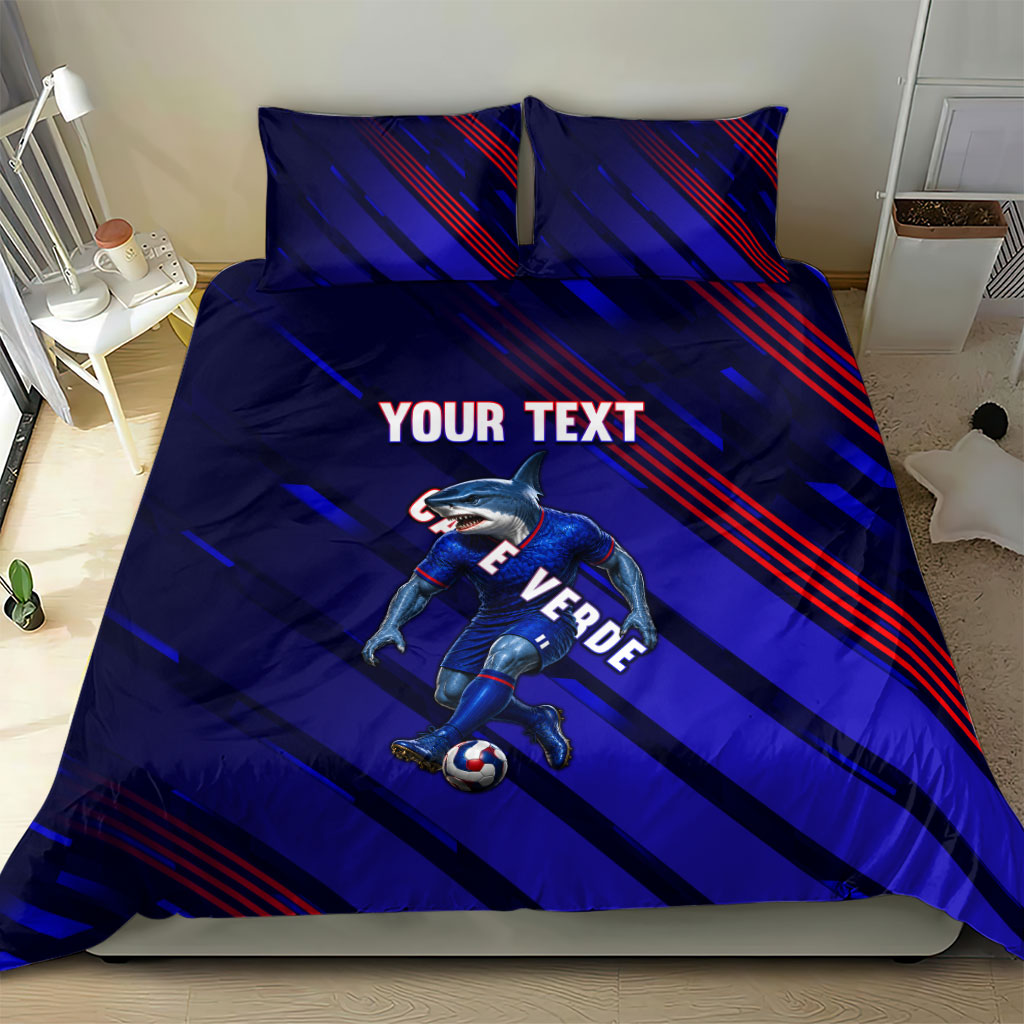 Personalized Cape Verde Soccer Bedding Set Shark Mascot Football Player Striped Pattern