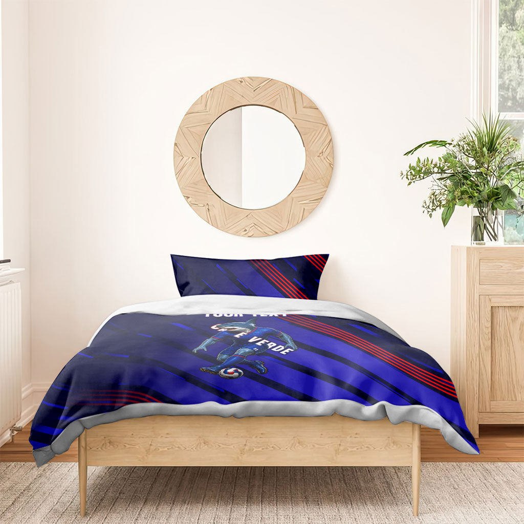 Personalized Cape Verde Soccer Bedding Set Shark Mascot Football Player Striped Pattern