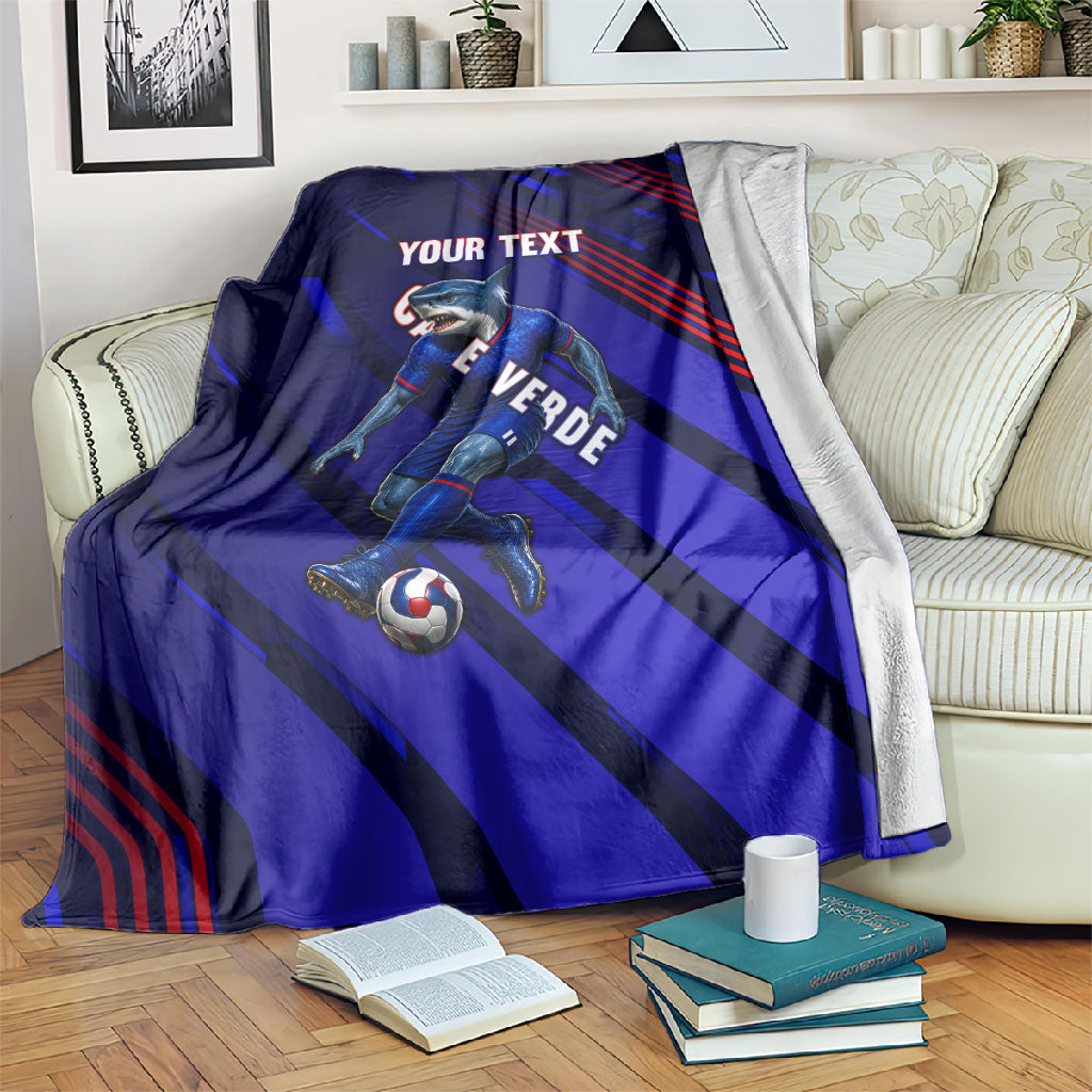 Personalized Cape Verde Soccer Blanket Shark Mascot Football Player Striped Pattern
