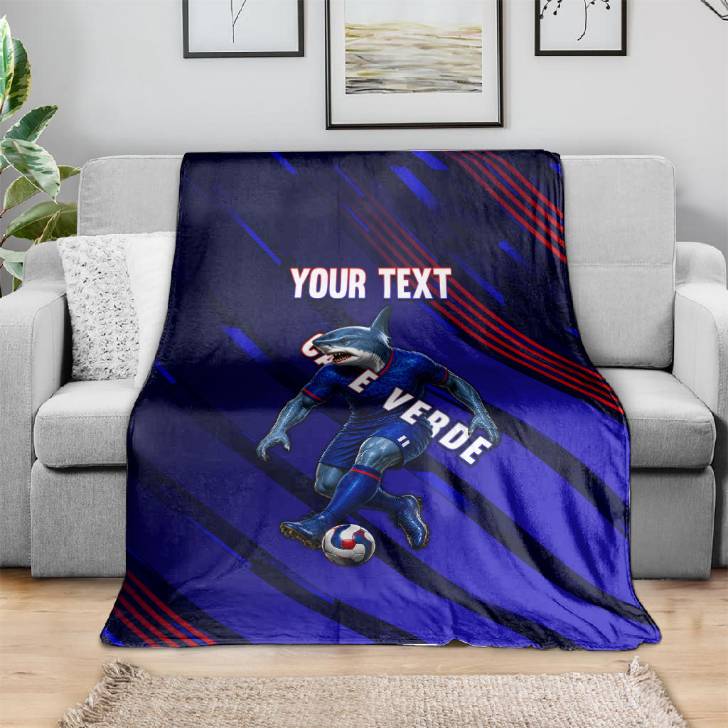 Personalized Cape Verde Soccer Blanket Shark Mascot Football Player Striped Pattern