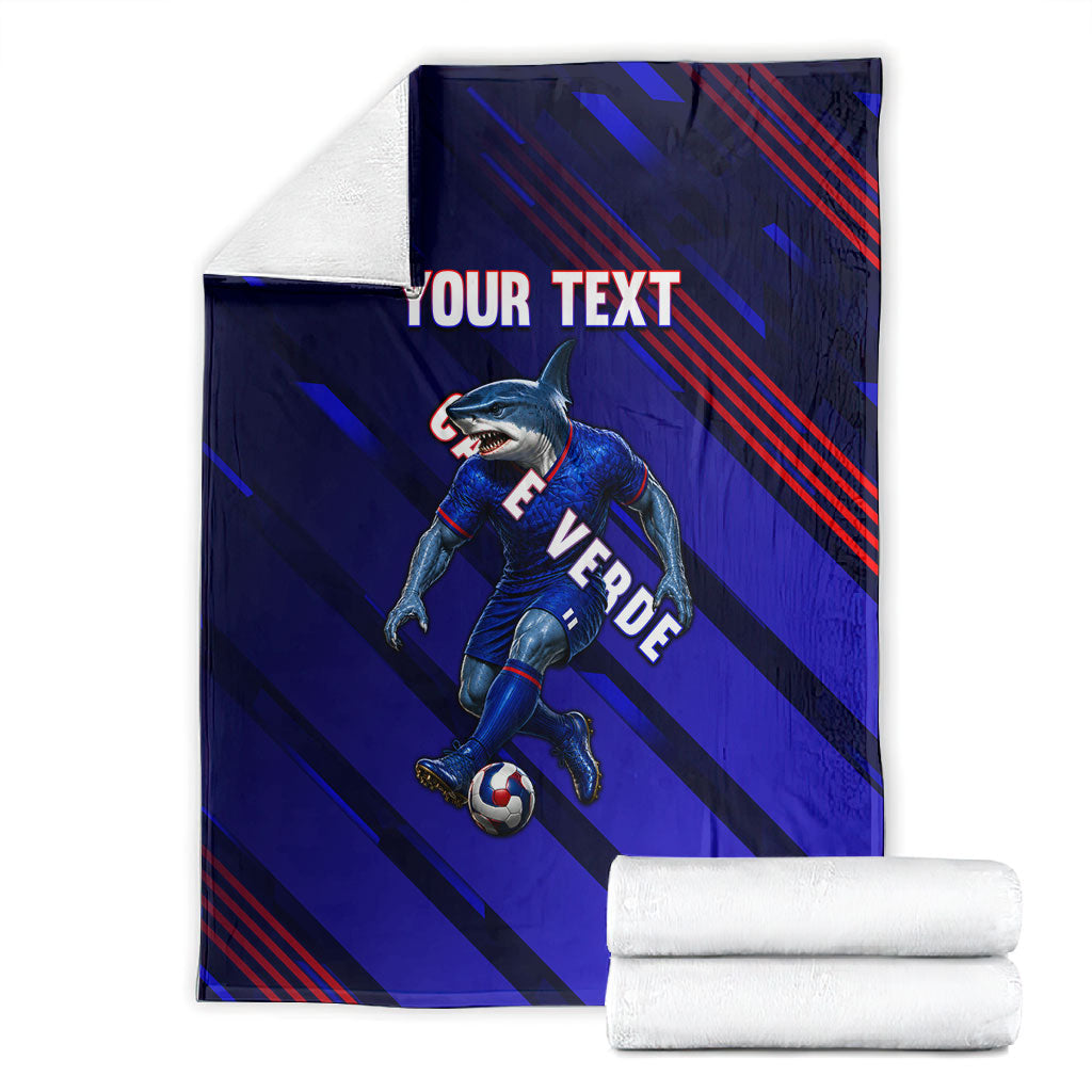 Personalized Cape Verde Soccer Blanket Shark Mascot Football Player Striped Pattern