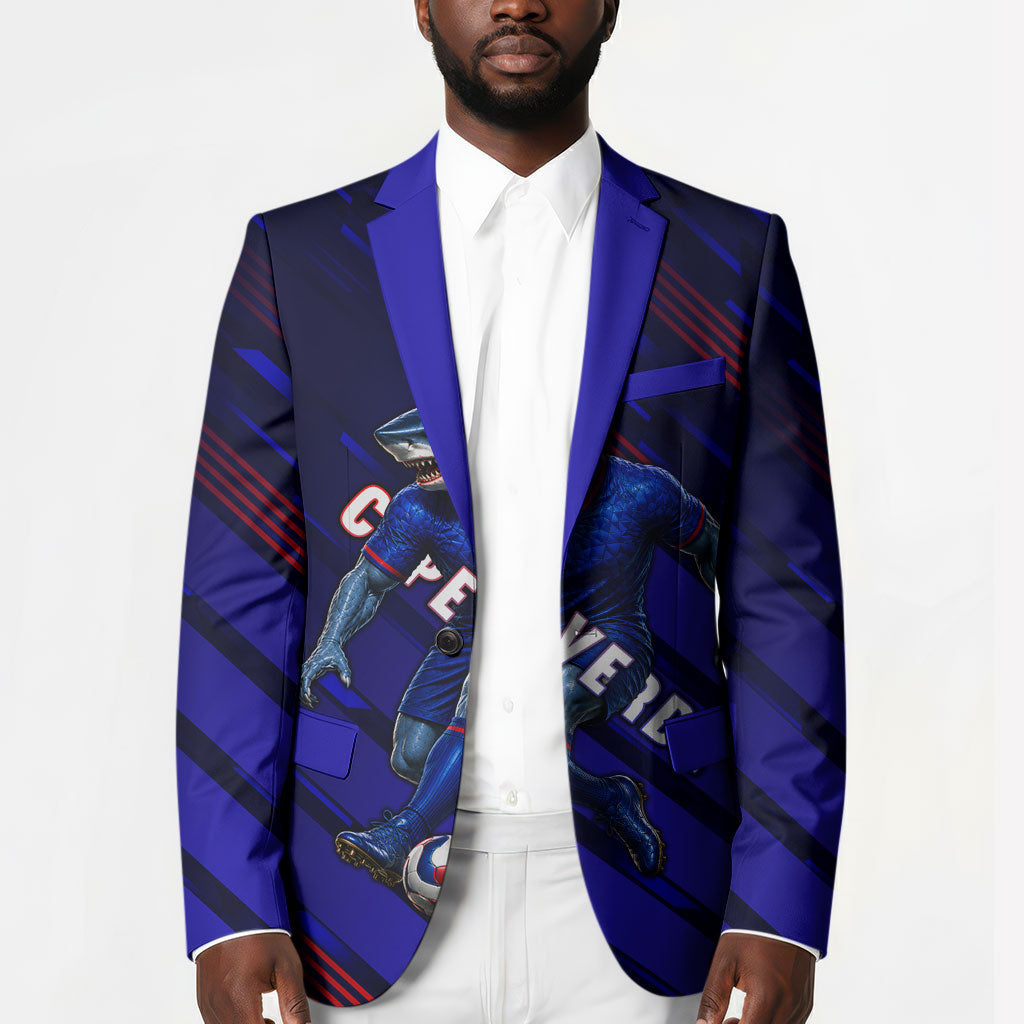 Personalized Cape Verde Soccer Blazer Shark Mascot Football Player Striped Pattern