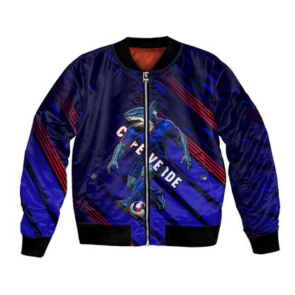 Personalized Cape Verde Soccer Bomber Jacket Shark Mascot Football Player Striped Pattern