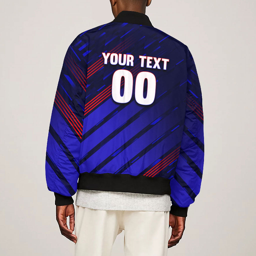 Personalized Cape Verde Soccer Bomber Jacket Shark Mascot Football Player Striped Pattern