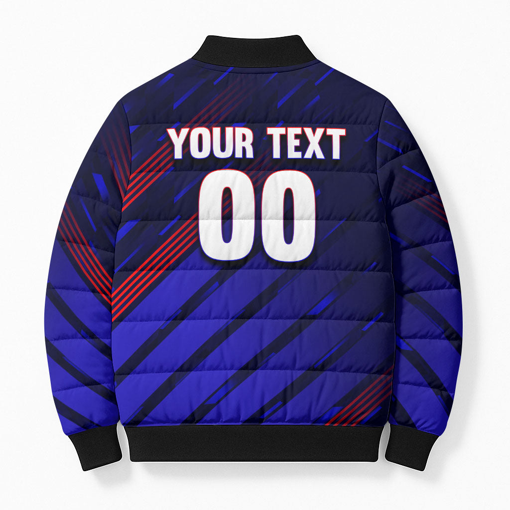 Personalized Cape Verde Soccer Bomber Puffer Jacket Shark Mascot Football Player Striped Pattern