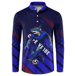 Personalized Cape Verde Soccer Button Sweatshirt Shark Mascot Football Player Striped Pattern