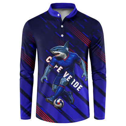 Personalized Cape Verde Soccer Button Sweatshirt Shark Mascot Football Player Striped Pattern