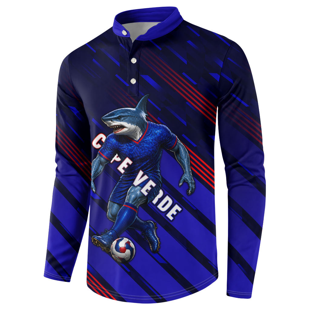Personalized Cape Verde Soccer Button Sweatshirt Shark Mascot Football Player Striped Pattern