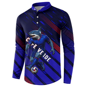Personalized Cape Verde Soccer Button Sweatshirt Shark Mascot Football Player Striped Pattern