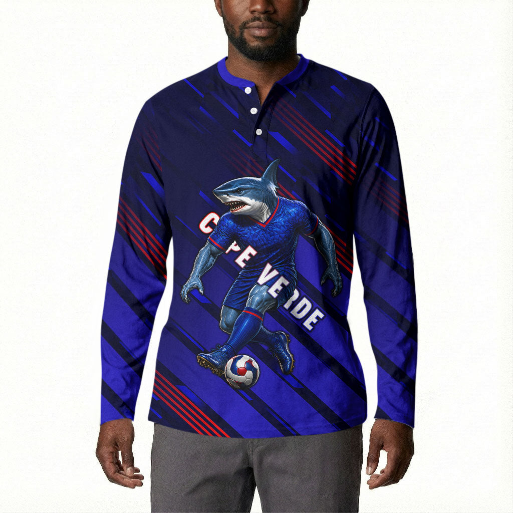 Personalized Cape Verde Soccer Button Sweatshirt Shark Mascot Football Player Striped Pattern