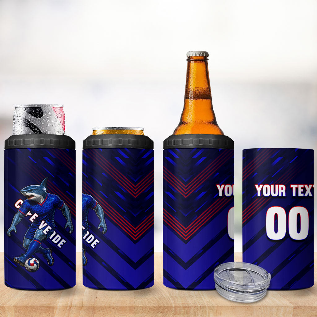 Personalized Cape Verde Soccer 4 in 1 Can Cooler Tumbler Shark Mascot Football Player Striped Pattern