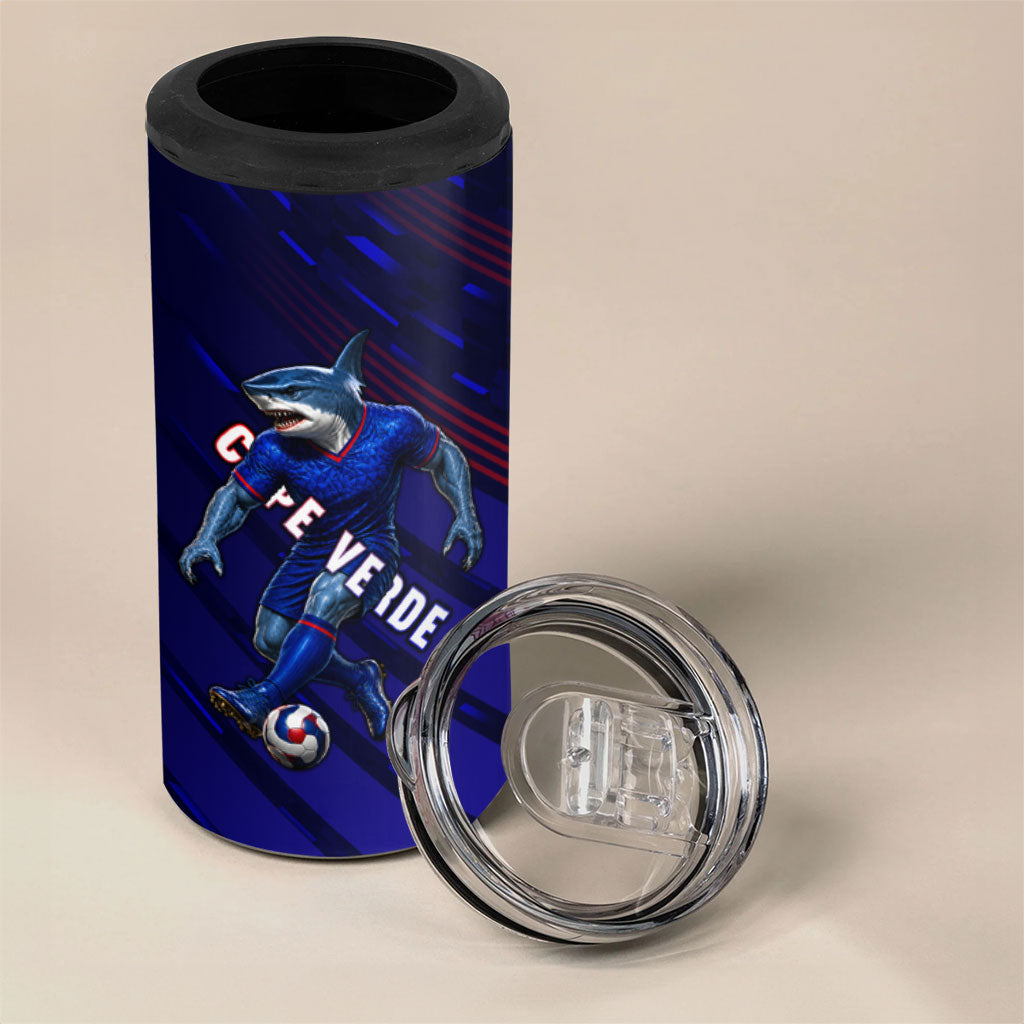 Personalized Cape Verde Soccer 4 in 1 Can Cooler Tumbler Shark Mascot Football Player Striped Pattern