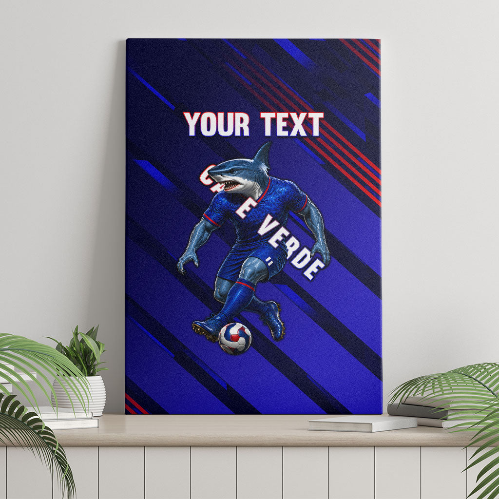 Personalized Cape Verde Soccer Canvas Wall Art Shark Mascot Football Player Striped Pattern