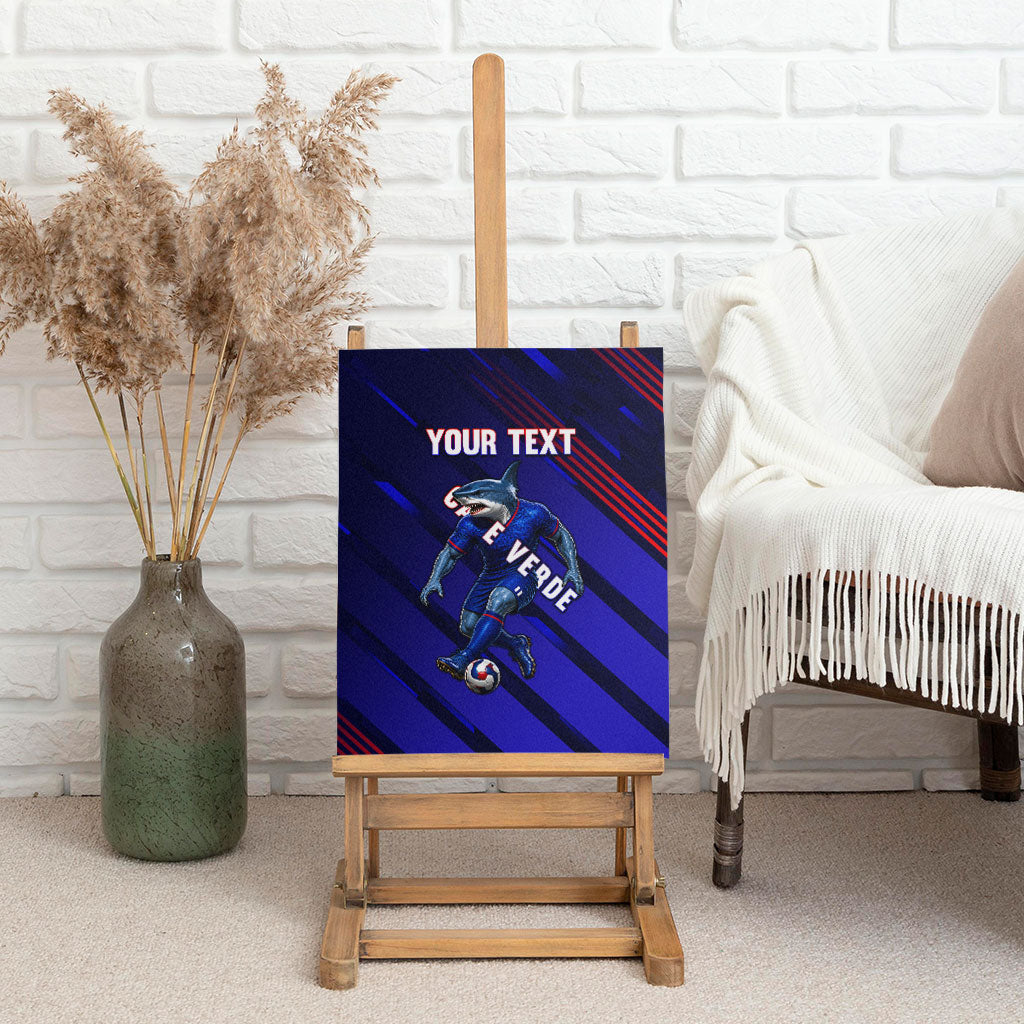 Personalized Cape Verde Soccer Canvas Wall Art Shark Mascot Football Player Striped Pattern