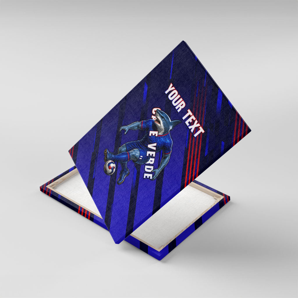 Personalized Cape Verde Soccer Canvas Wall Art Shark Mascot Football Player Striped Pattern