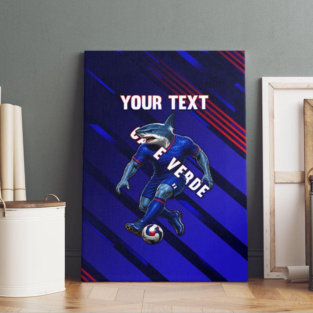 Personalized Cape Verde Soccer Canvas Wall Art Shark Mascot Football Player Striped Pattern