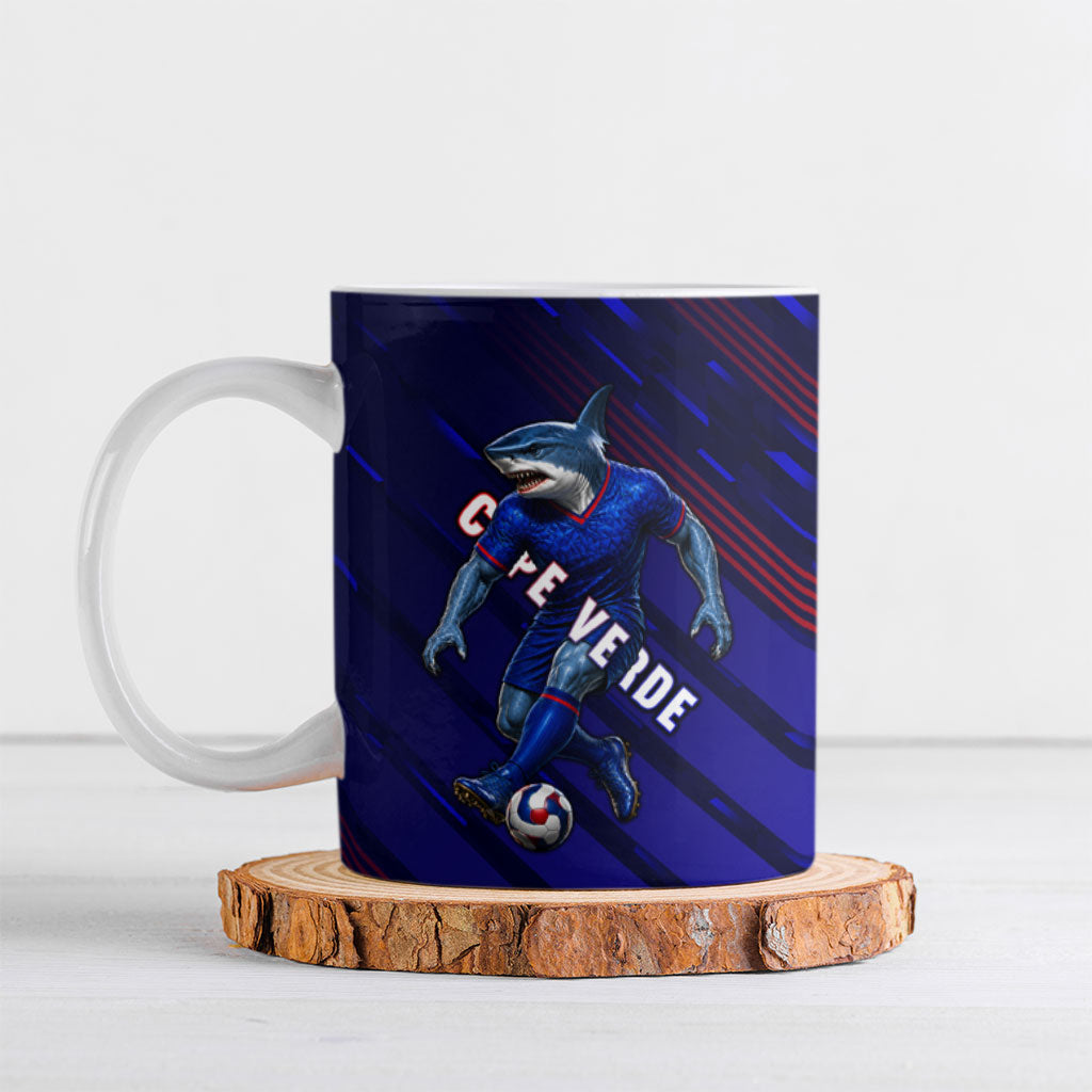Personalized Cape Verde Soccer Ceramic Mug Shark Mascot Football Player Striped Pattern